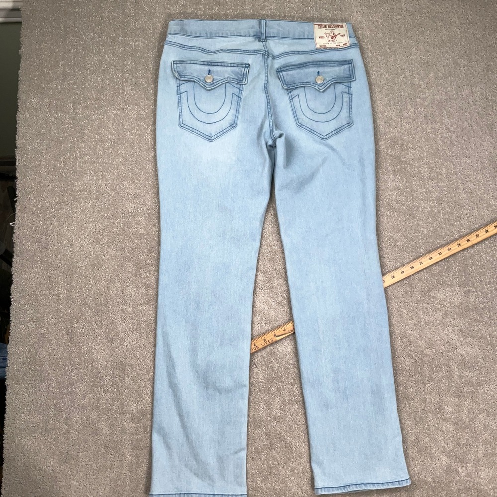 True Religion Ricky Jeans Mens 34 Blue Fade Relaxed Straight Flap Pocket Denim - Picture 11 of 12